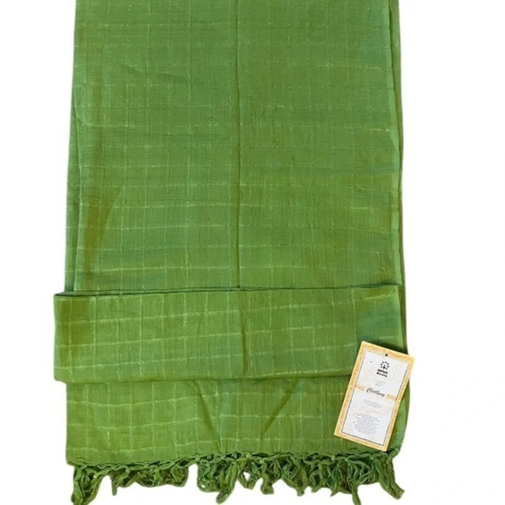 NWT AARONG Bangladeshi Artisan Lime Green Fancy Linen Large Dupatta Scarf Shawl